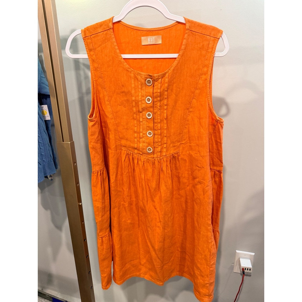 KUT from the Kloth Orange Linen Blend Sleeveless Tiered Button Front Dress